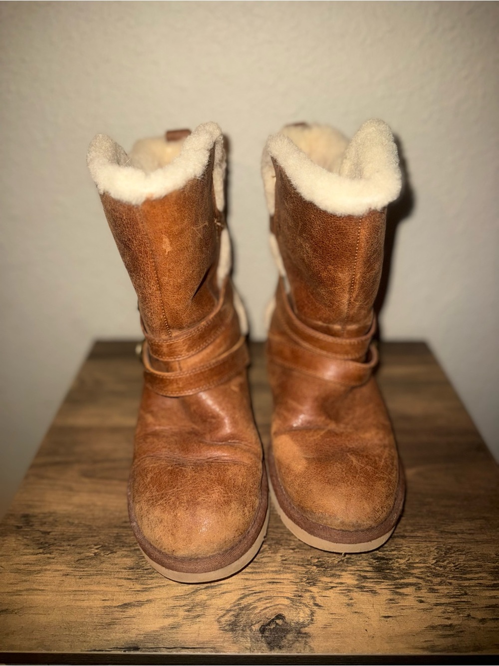 UGG Chestnut Brown Shearling-Lined Leather Winter Boots